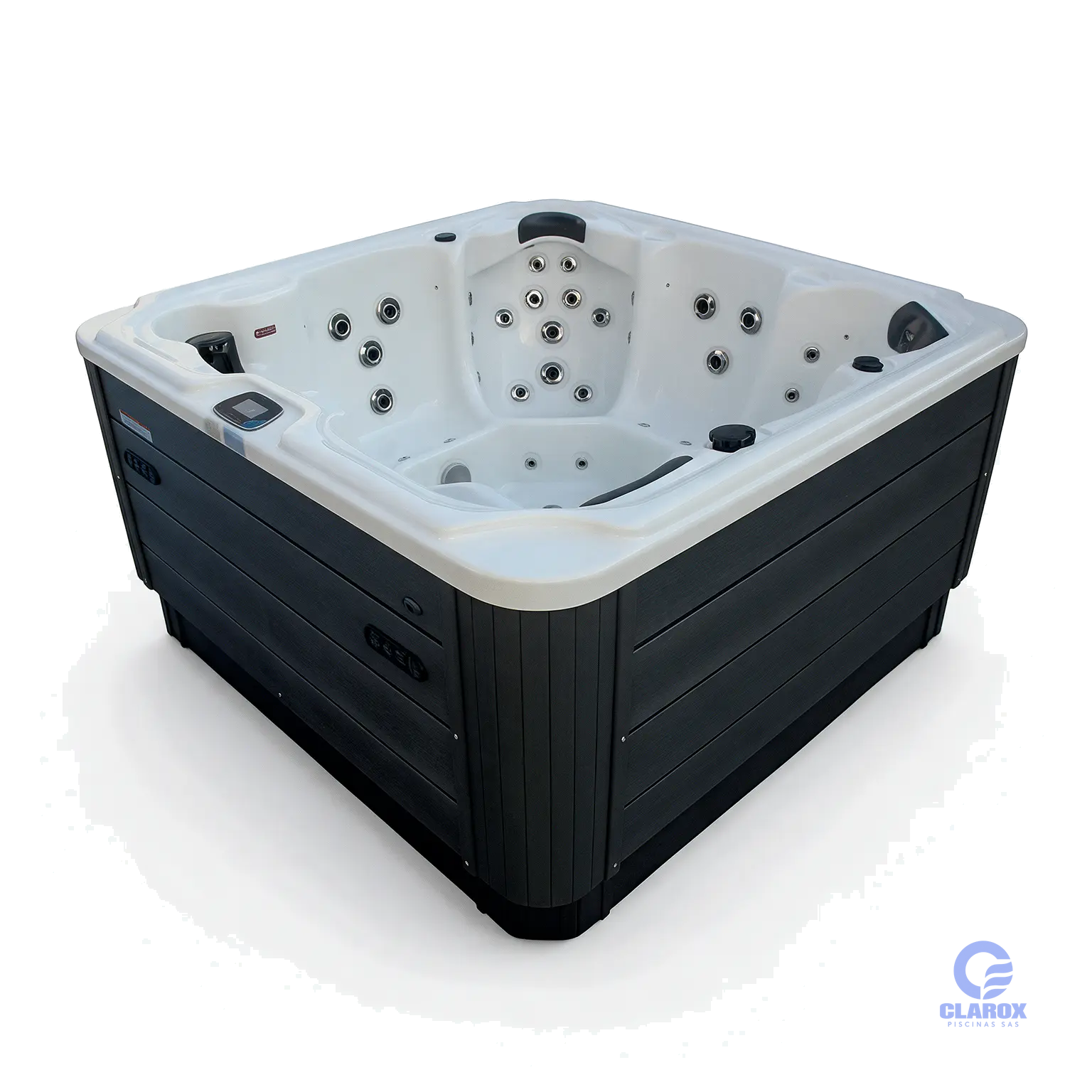 Bañera Maaaxwellness Mónaco 210×210×92 cm, 6 personas, con cobertor
