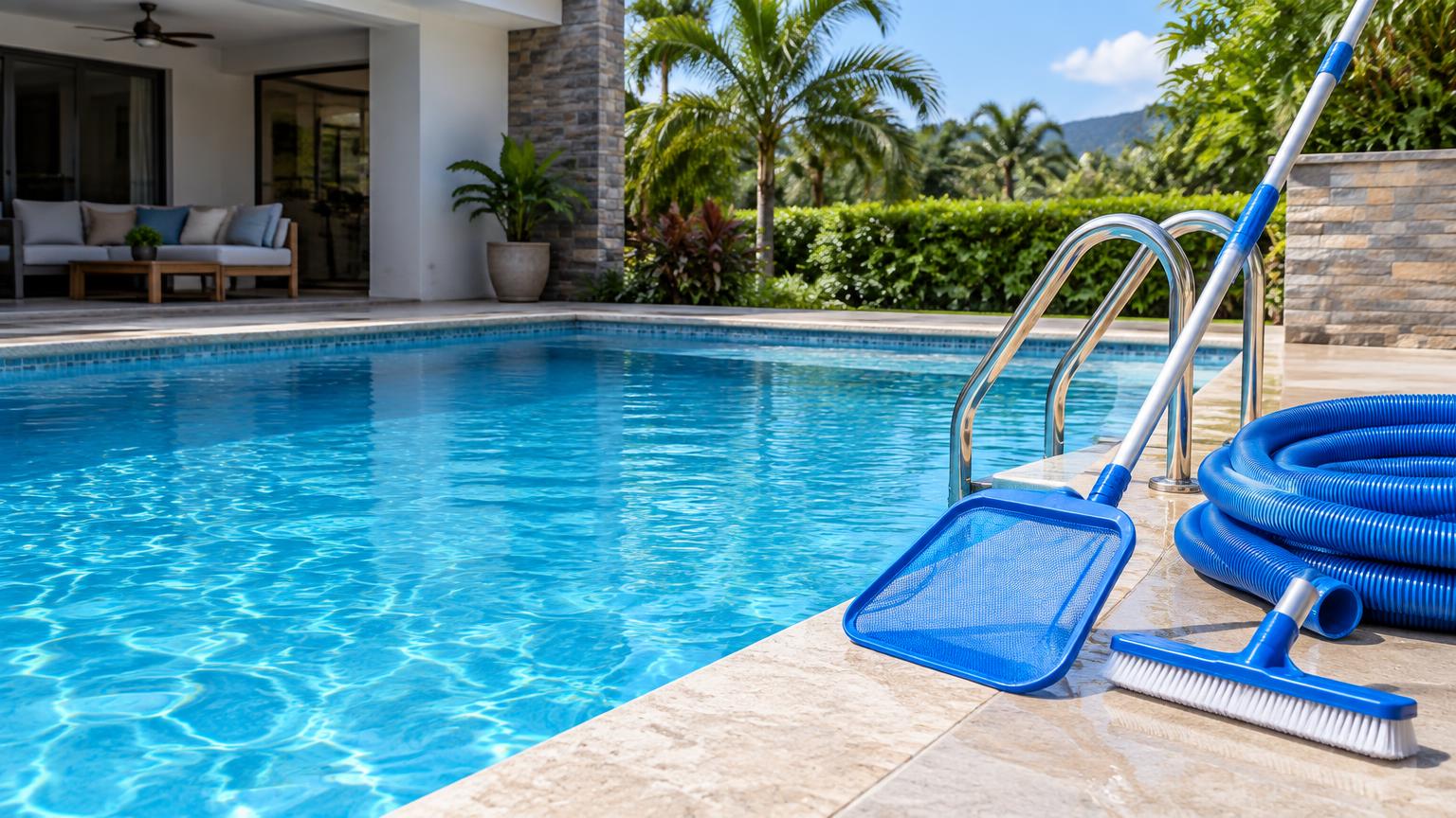 Accesorios de limpieza para piscina: mallas, cepillos y mangueras